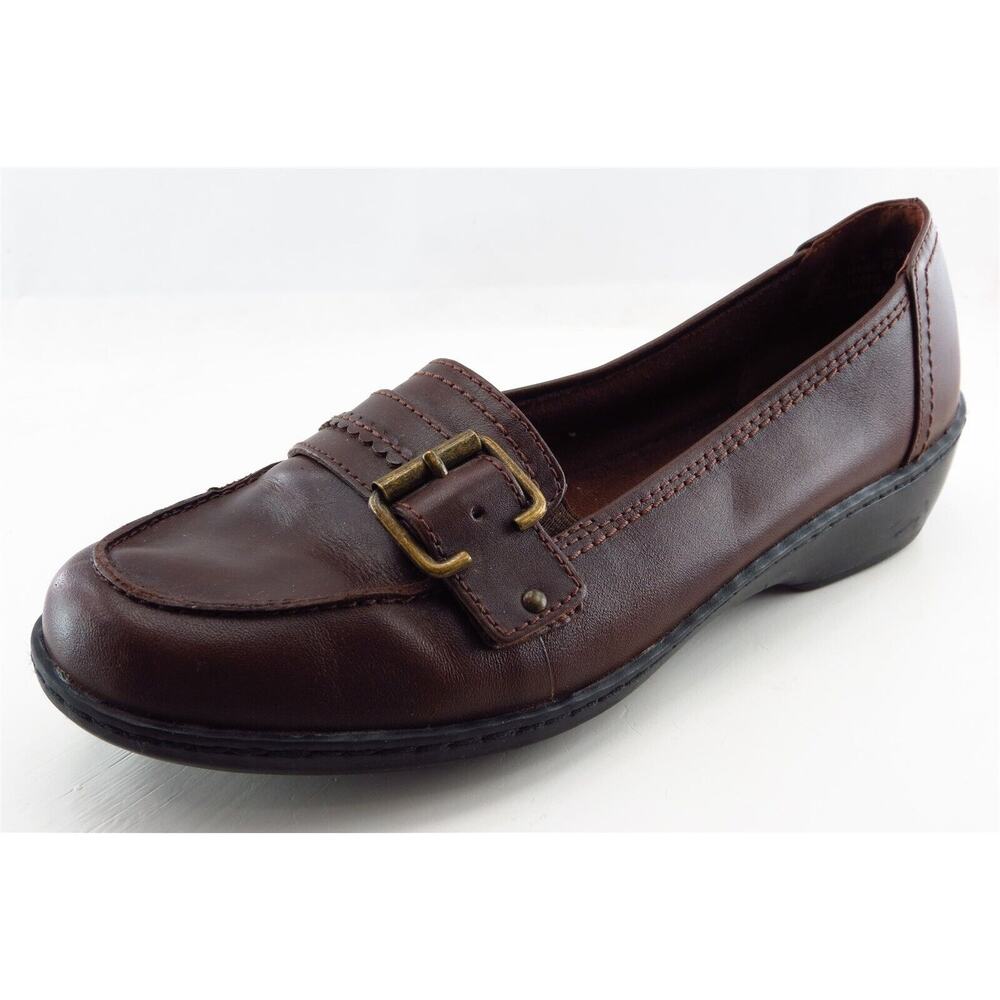 Clarks Smoking Flats Brown Leather Women Shoes Size‎ 7.5 Medium